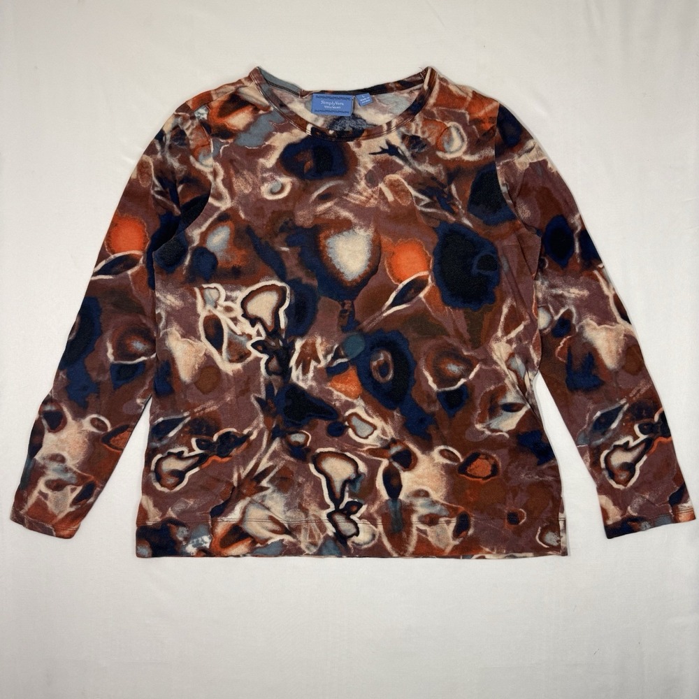 Simply Vera Vera Wang Womens Large Abstract Print Cotton Long Sleeve Top Multi